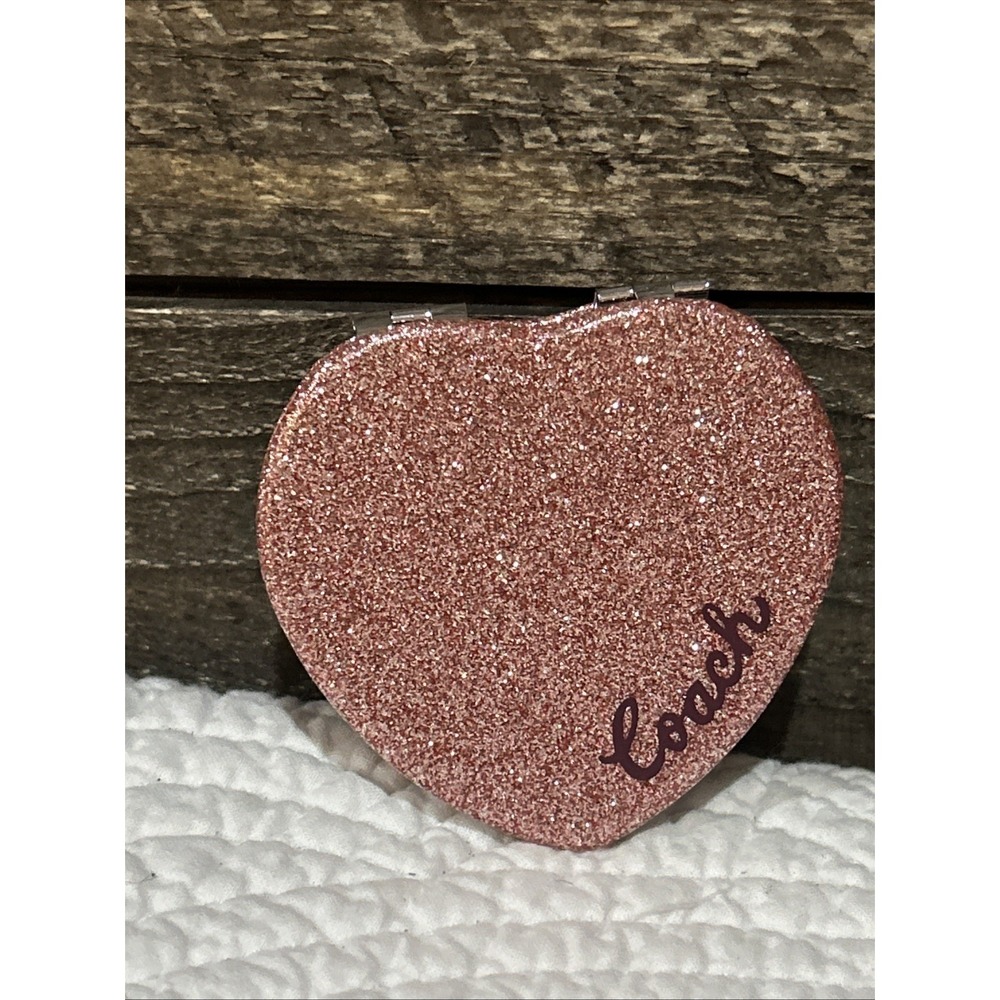 COACH CF153 Glitter Heart Compact Mirror Wine Stocking Stuff